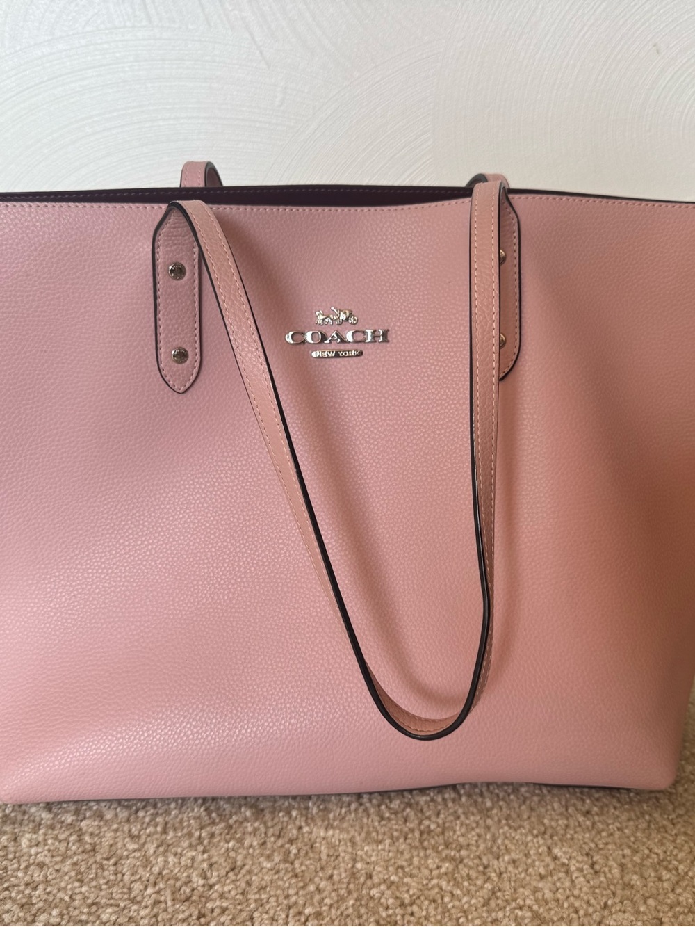 Coach Blush Pink Pebbled Leather Tote with Silver Logo